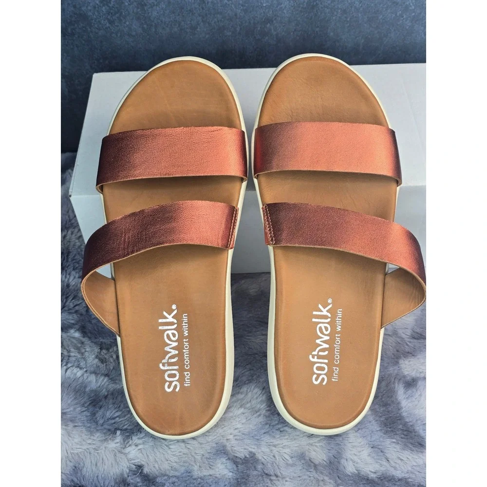 NWOT Softwalk Jenna Slide Sandals Metallic Copper Leather S2408-275 Size 9